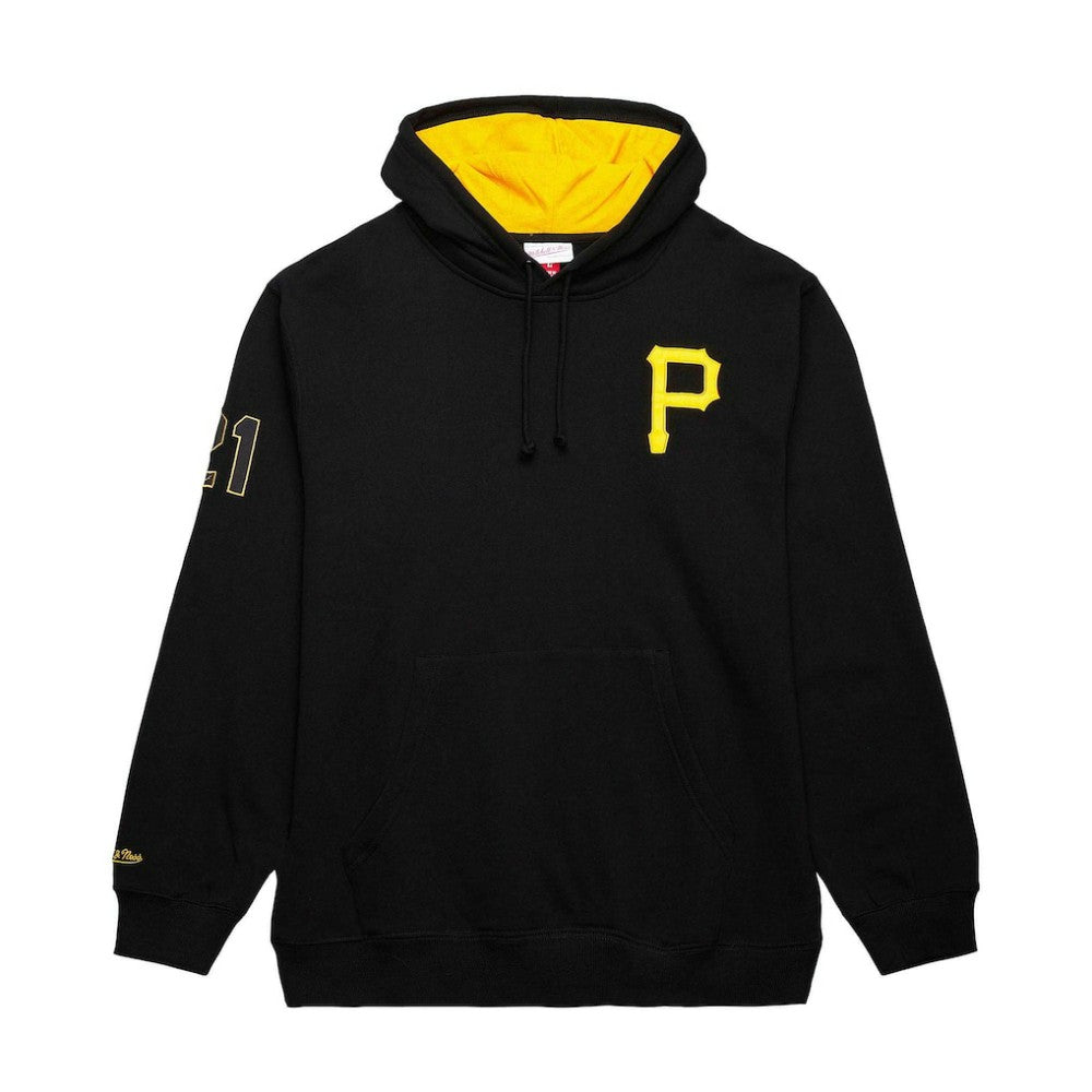 Roberto Clemente Pittsburgh Pirates Mitchell & Ness Vintage Logo Name & Number Pullover Hoodie - Black Hoodies
