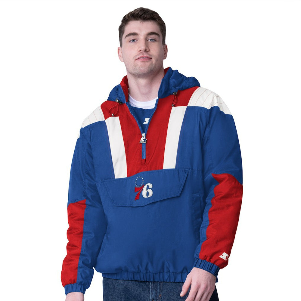 Philadelphia 76ers Starter Charger Half-Zip Pullover Jacket- Royal/Red