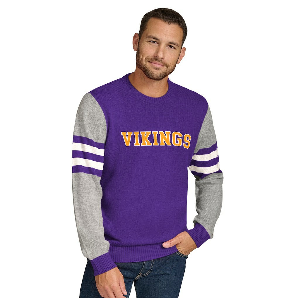 Minnesota Vikings Tommy Hilfiger Acrylic Crewneck Pullover Sweater Purple/Heather Gray