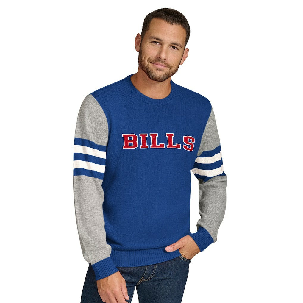 Buffalo Bills Tommy Hilfiger Acrylic Crewneck Pullover Sweater Royal/Heather Gray