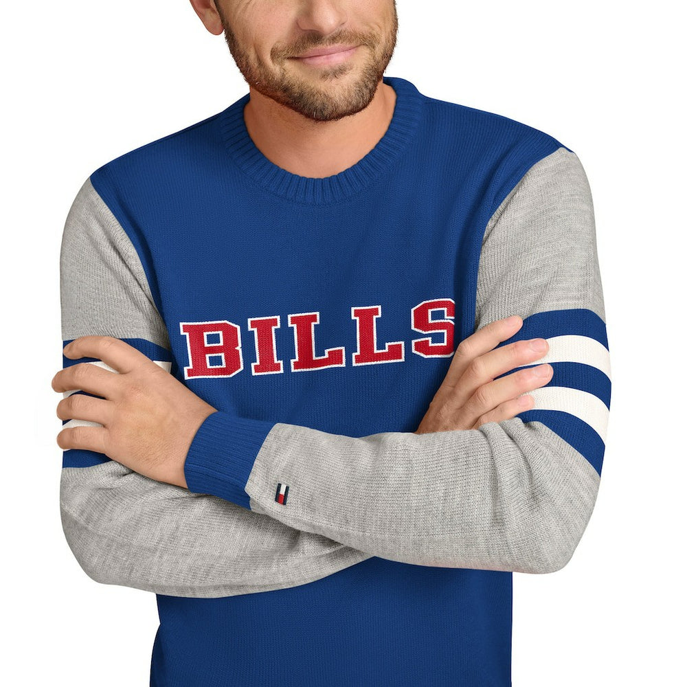 Buffalo Bills Tommy Hilfiger Acrylic Crewneck Pullover Sweater Royal/Heather Gray