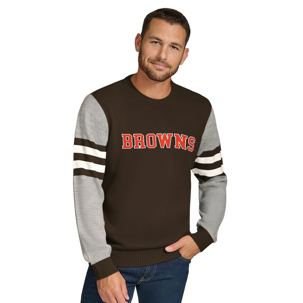 Cleveland Browns Tommy Hilfiger Acrylic Crewneck Pullover Sweater Brown/Heather Gray