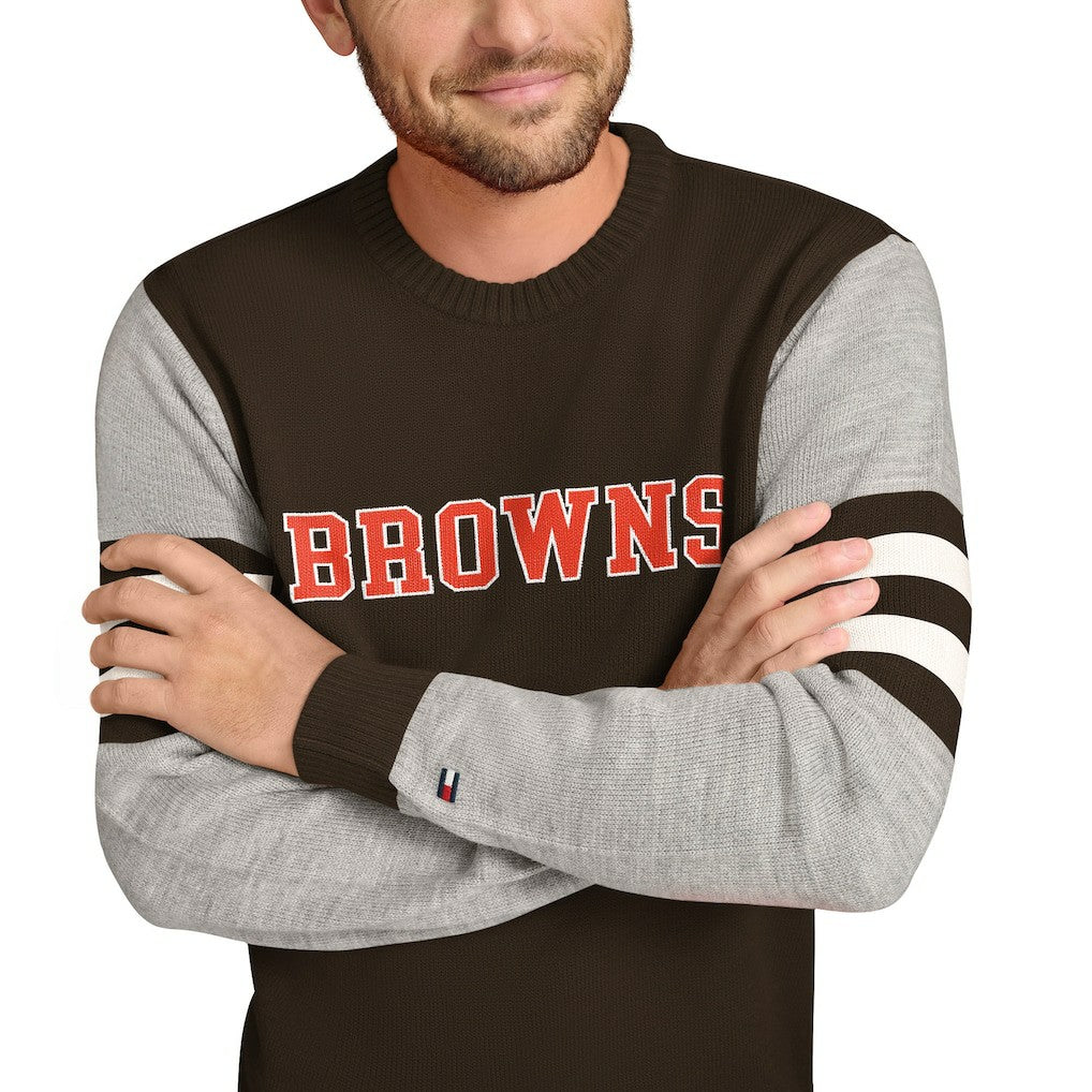 Cleveland Browns Tommy Hilfiger Acrylic Crewneck Pullover Sweater Brown/Heather Gray