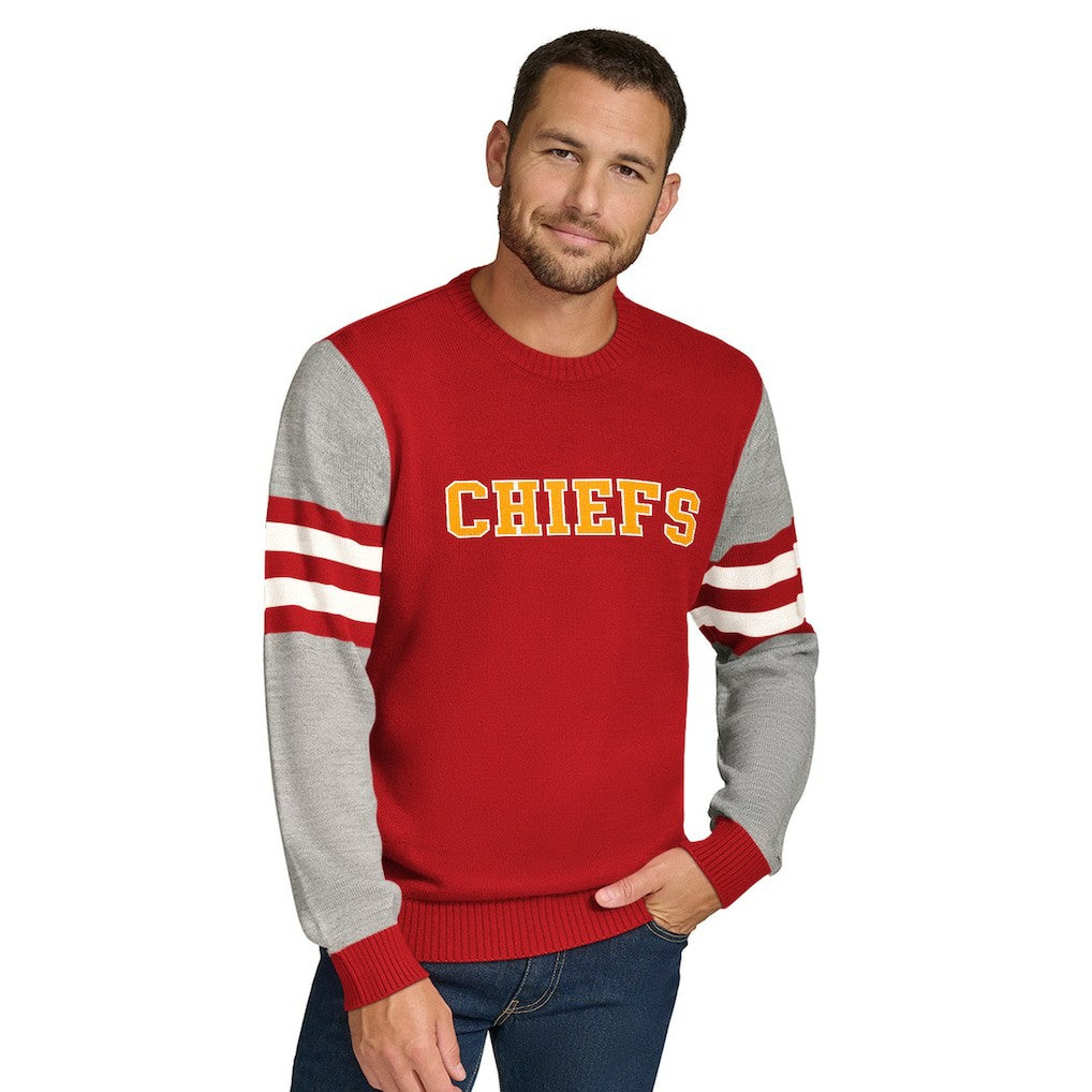 Kansas City Chiefs Tommy Hilfiger Acrylic Crewneck Pullover Sweater Red/Heather Gray