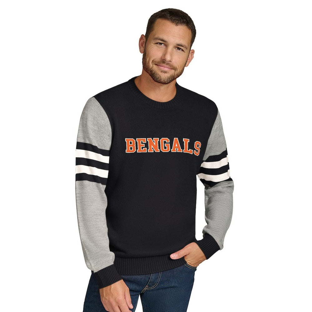 Cincinnati Bengals Tommy Hilfiger Acrylic Crewneck Pullover Sweater Black/Heather Gray