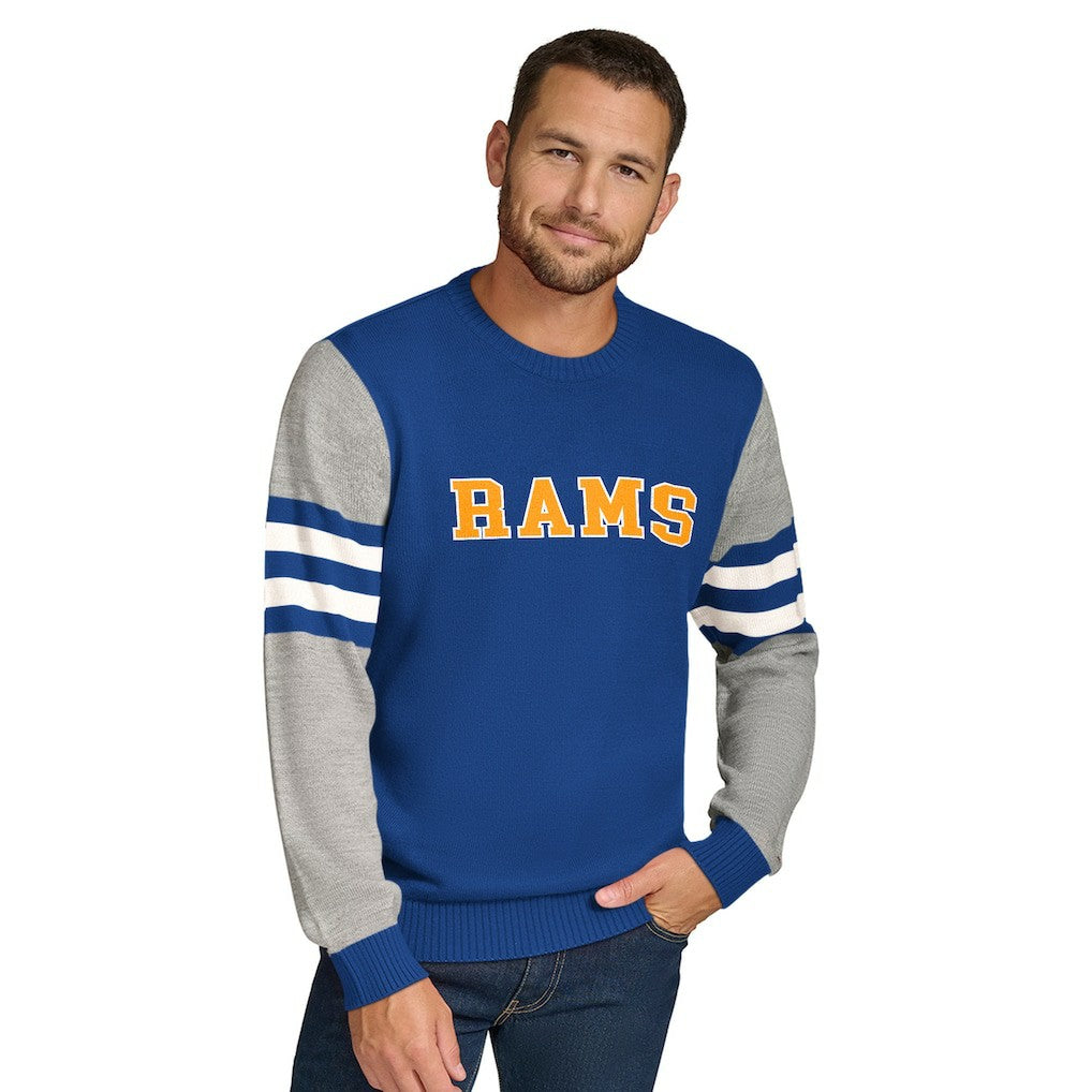 Los Angeles Rams Tommy Hilfiger Acrylic Crewneck Pullover Sweater Royal/Heather Gray