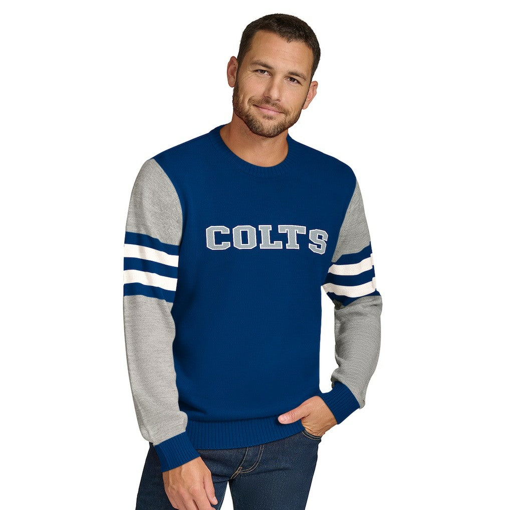 Indianapolis Colts Tommy Hilfiger Acrylic Crewneck Pullover Sweater Royal/Heather Gray