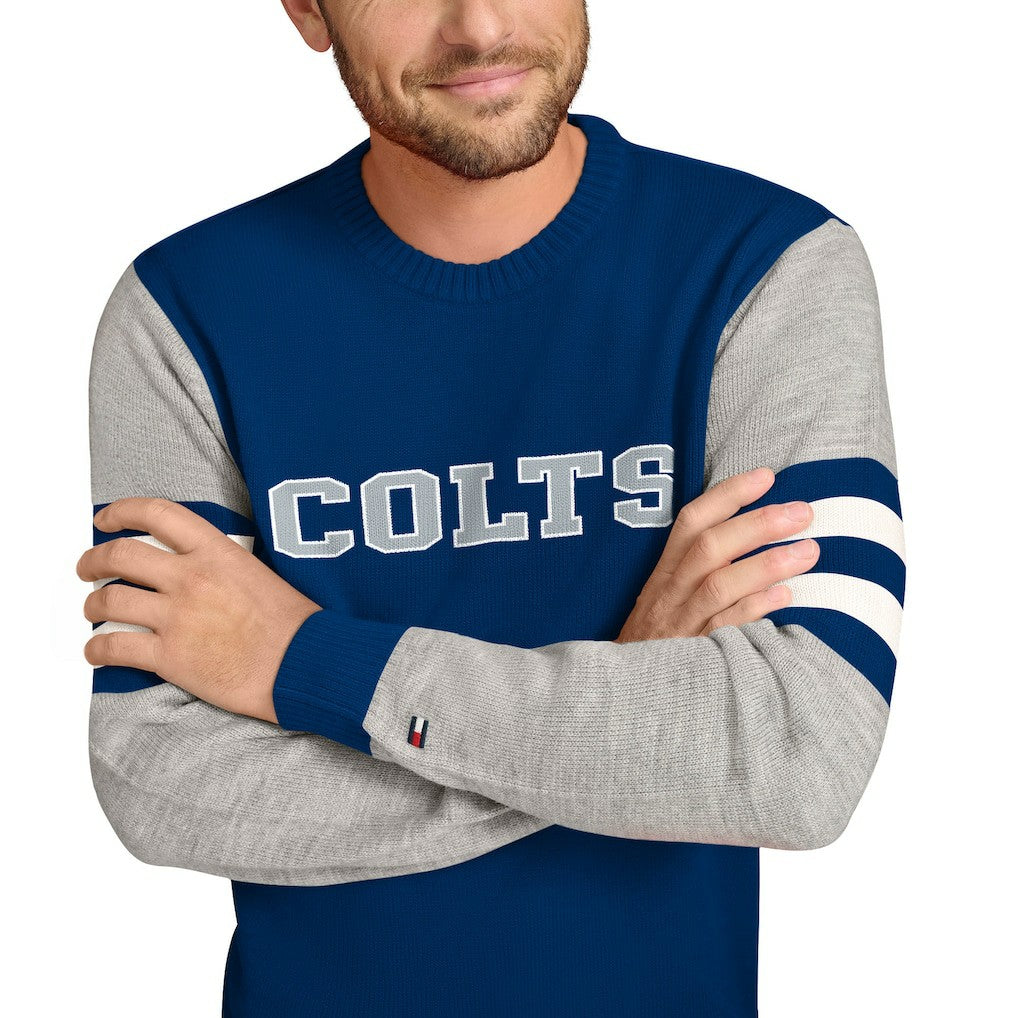 Indianapolis Colts Tommy Hilfiger Acrylic Crewneck Pullover Sweater Royal/Heather Gray