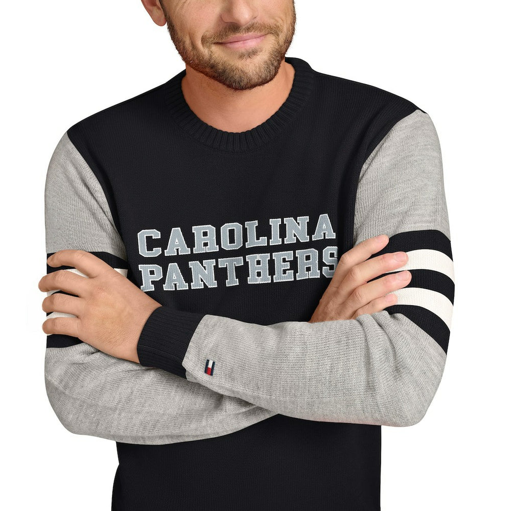 Carolina Panthers Tommy Hilfiger Acrylic Crewneck Pullover Sweater Black/Heather Gray