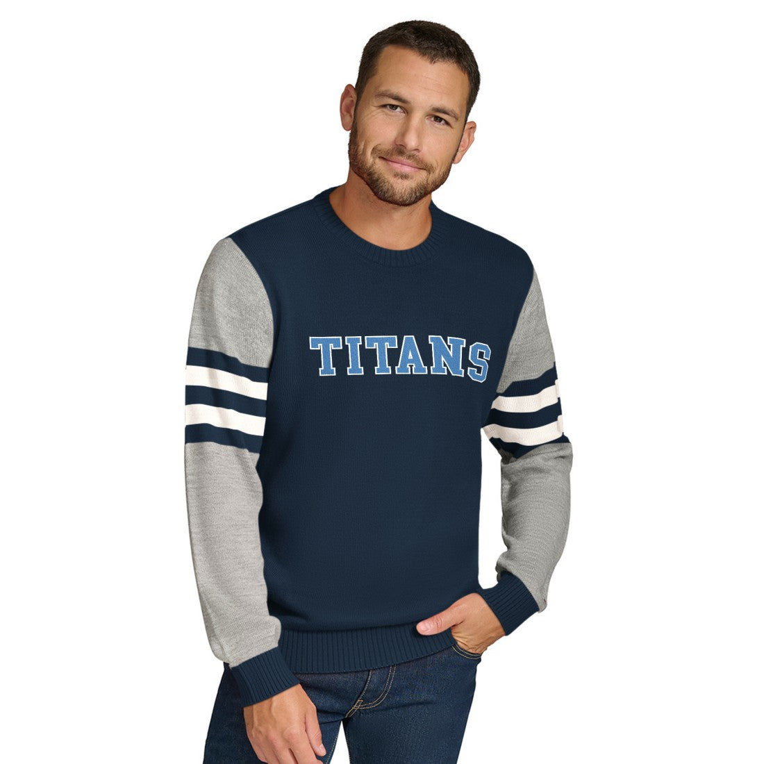 Tennessee Titans Tommy Hilfiger Acrylic Crewneck Pullover Sweater Navy/Heather Gray