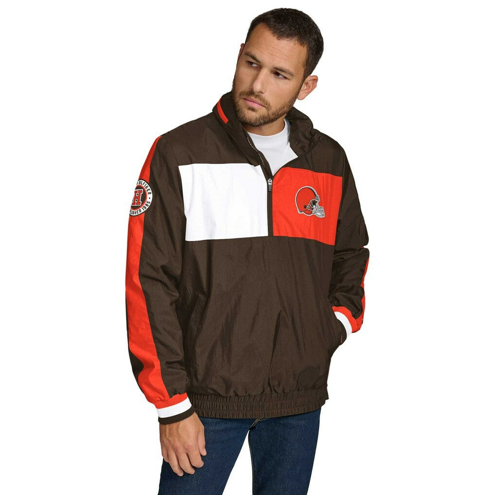 Cleveland Browns Tommy Hilfiger Gael Lightweight Half-Zip Pullover Hoodie Jacket Brown