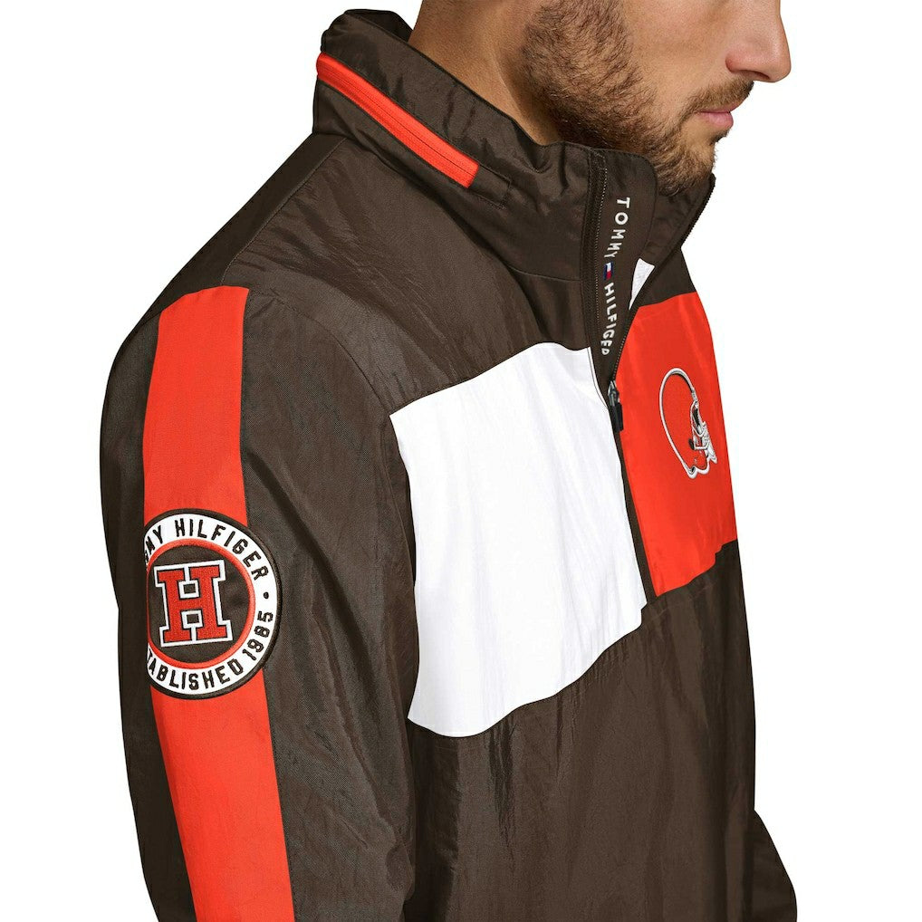 Cleveland Browns Tommy Hilfiger Gael Lightweight Half-Zip Pullover Hoodie Jacket Brown
