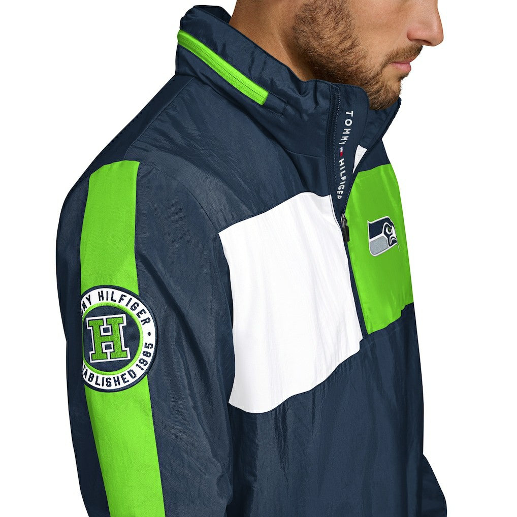 Seattle Seahawks Tommy Hilfiger Gael Lightweight Half-Zip Pullover Hoodie Jacket College Navy