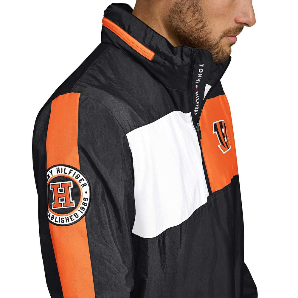 Cincinnati Bengals Tommy Hilfiger Gael Lightweight Half-Zip Pullover Hoodie Jacket Black