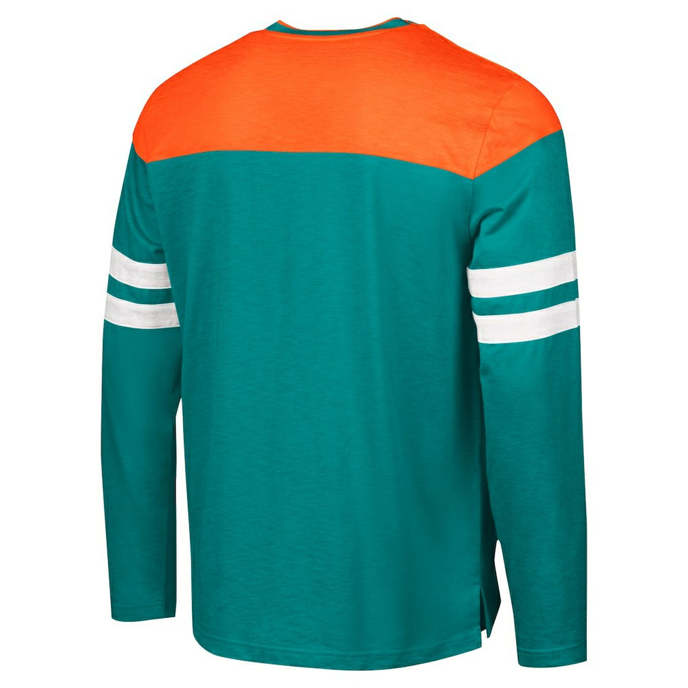 Miami Dolphins G-III Sports by Carl Banks Adaptive Hail Mary Long Sleeve T-Shirt Aqua/Orange