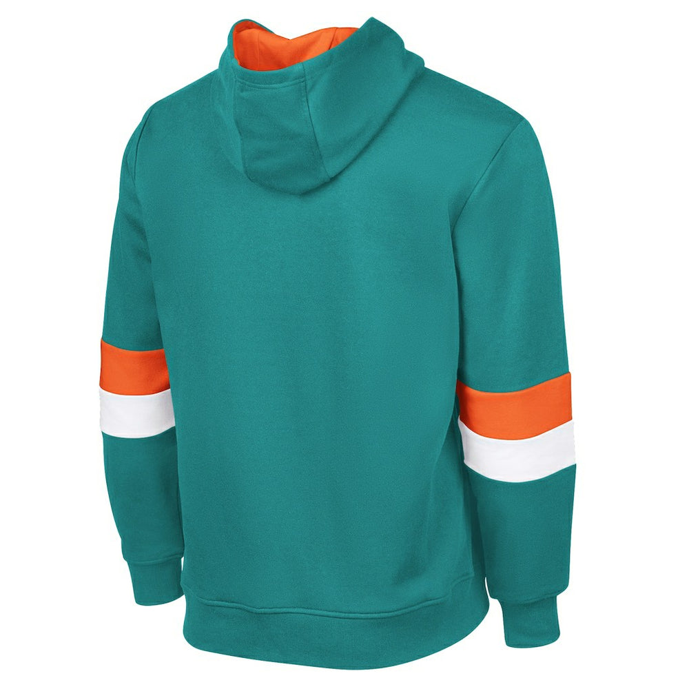 Miami Dolphins G-III Sports by Carl Banks Adaptive Faceoff Pullover Hoodie Aqua/Orange