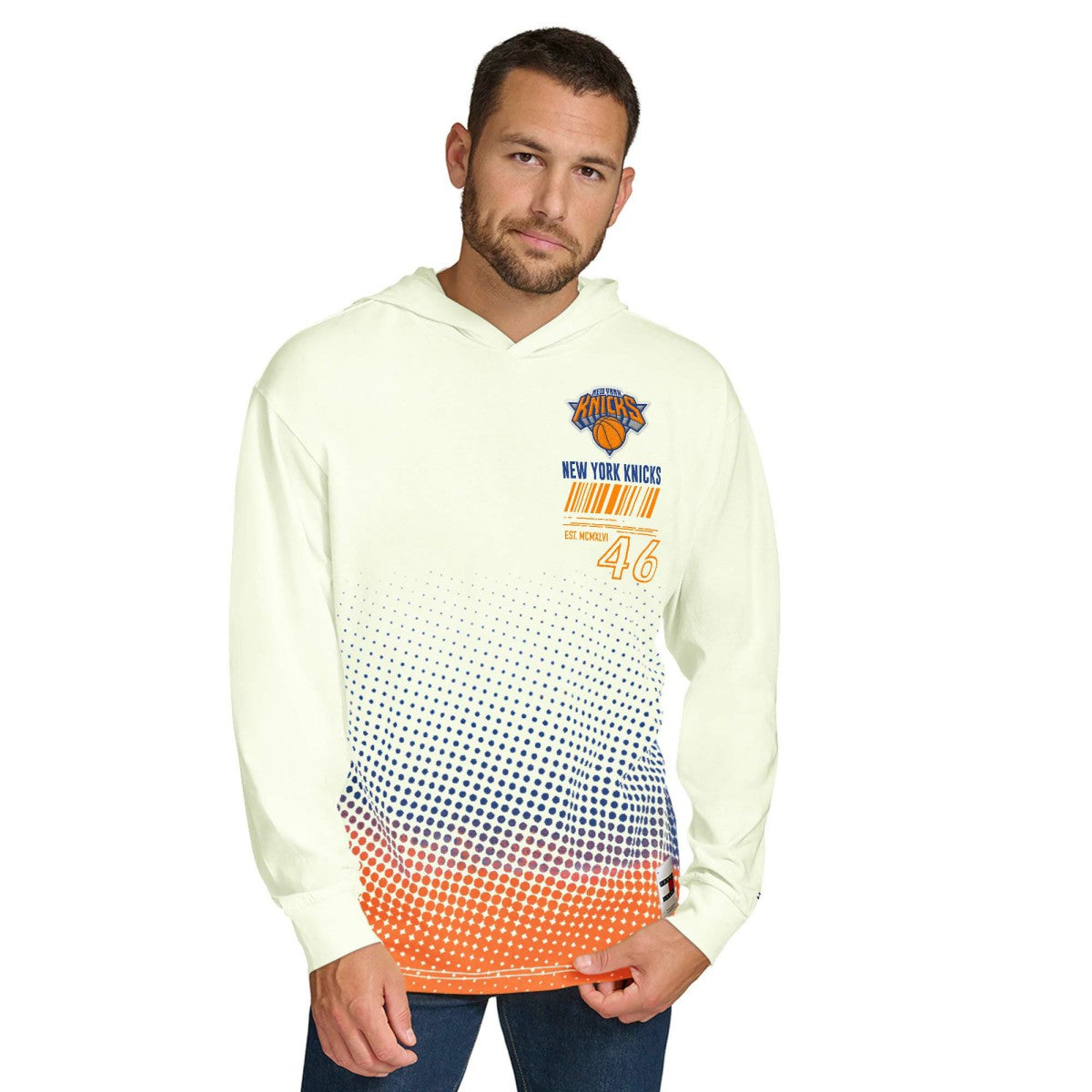 New York Knicks Tommy Jeans Ben Vintage Applique Long Sleeve Hoodie T-Shirt Cream