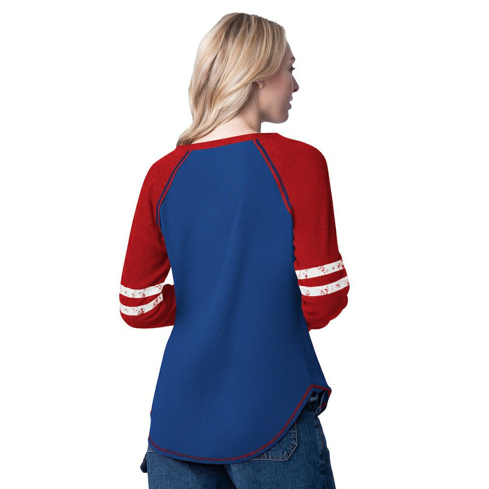 Philadelphia 76ers G-III 4Her by Carl Banks Women's Winner Waffle Knit Thermal Long Sleeve Tri-Blend T-Shirt Royal/Red