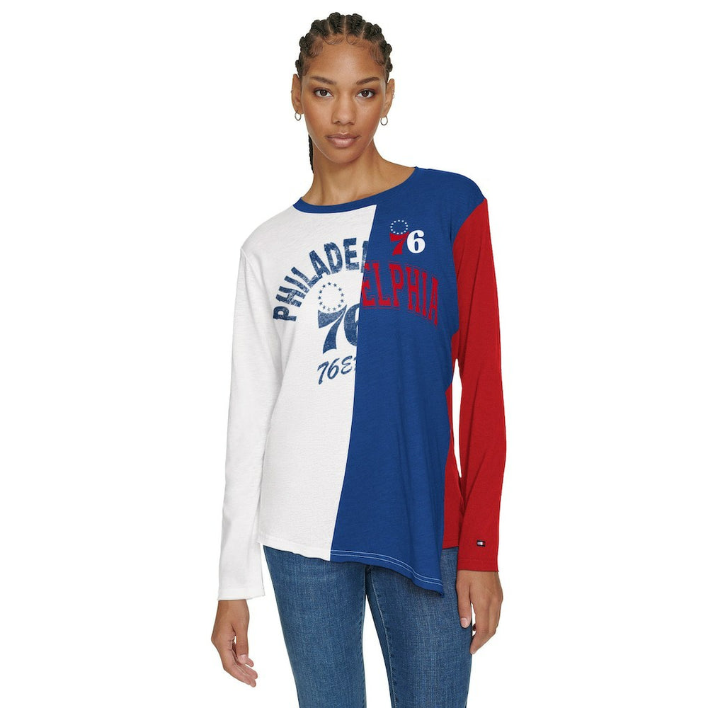 Philadelphia 76ers Tommy Jeans Women's Amelia Color Blocked Long Sleeve T-Shirt White/Royal