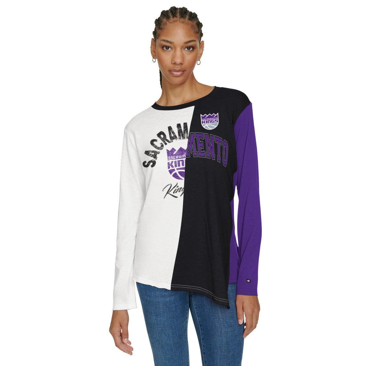 Sacramento Kings Tommy Jeans Women's Amelia Color Blocked Long Sleeve T-Shirt White/Black