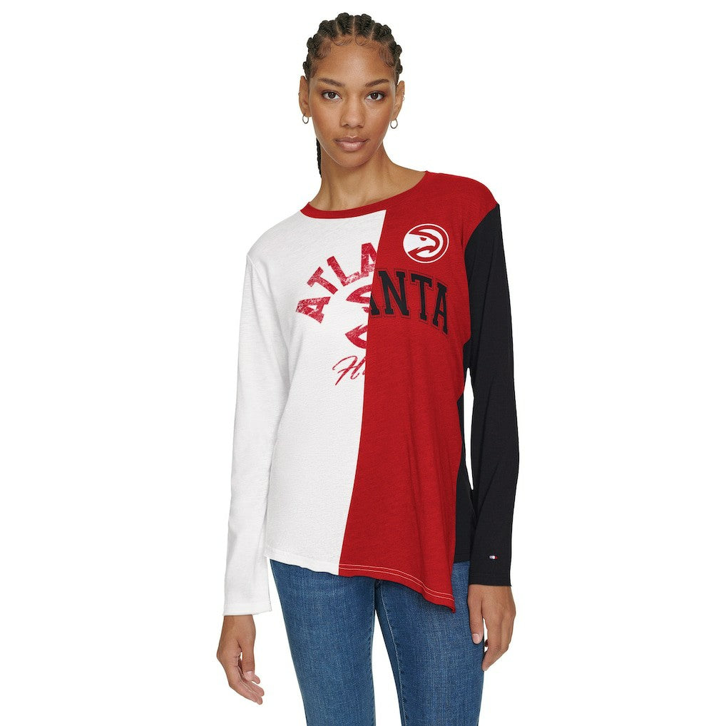 Atlanta Hawks Tommy Jeans Women's Amelia Color Blocked Long Sleeve T-Shirt White/Red