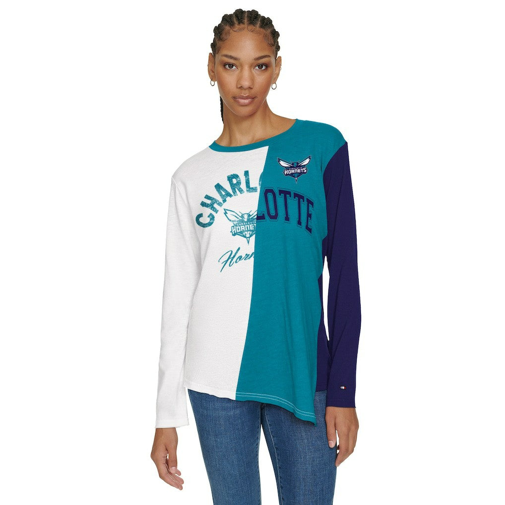 Charlotte Hornets Tommy Jeans Women's Amelia Color Blocked Long Sleeve T-Shirt White/Teal