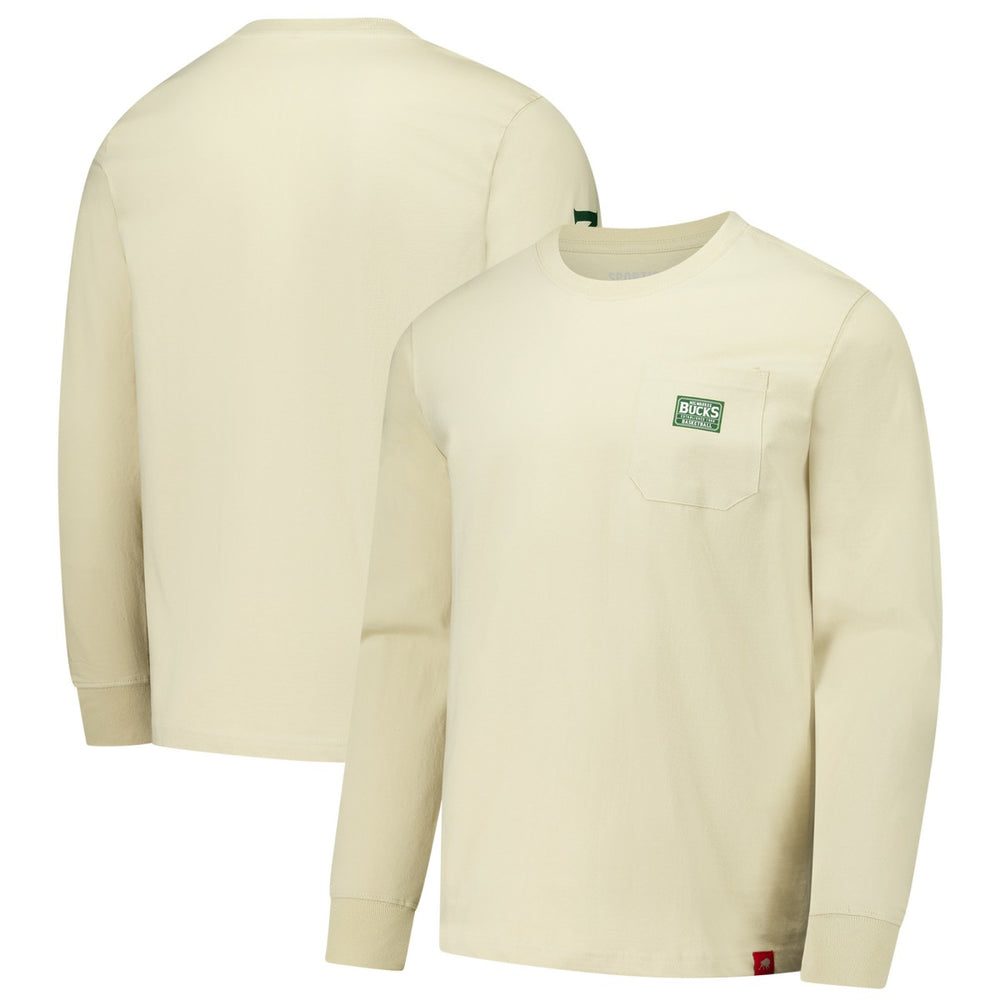 Milwaukee Bucks Sportiqe Unisex Wales Heavyweight Pocket Long Sleeve T-Shirt Cream