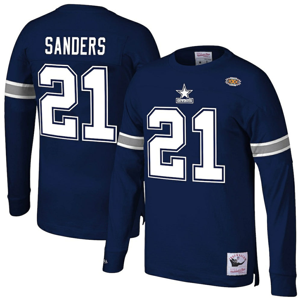 Deion Sanders Dallas Cowboys Retired Player Name & Number Long Sleeve Top Navy
