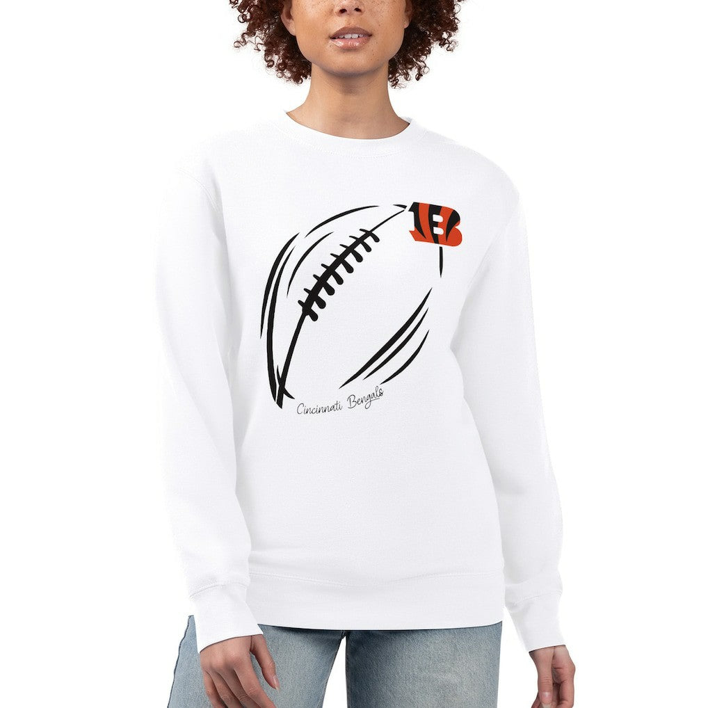 Cincinnati Bengals G-III 4Her by Carl Banks Women's Football Logo Graphic Fleece Tri-Blend Pullover Sweatshirt White