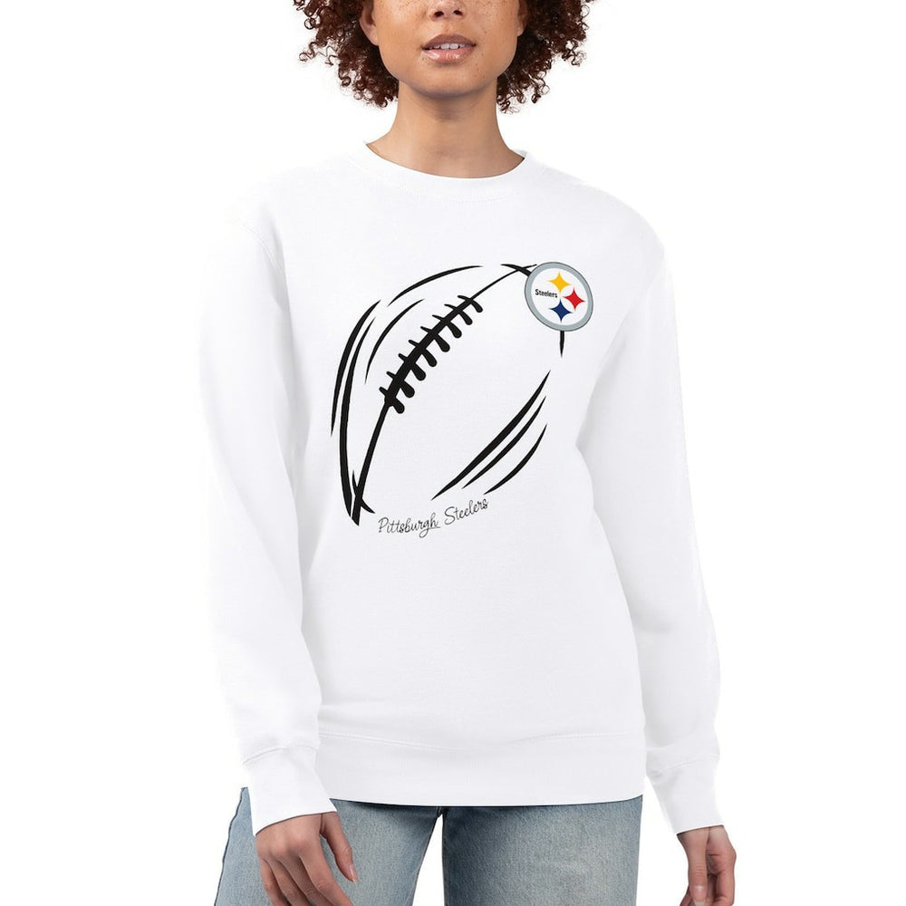 Pittsburgh Steelers G-III 4Her by Carl Banks Women's Football Logo Graphic Fleece Tri-Blend Pullover Sweatshirt White