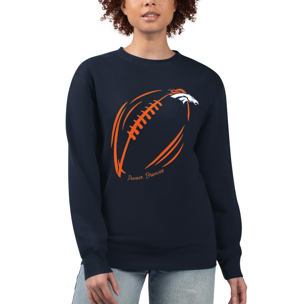 Denver Broncos G-III 4Her by Carl Banks Women's Football Logo Graphic Fleece Tri-Blend Pullover Sweatshirt Navy