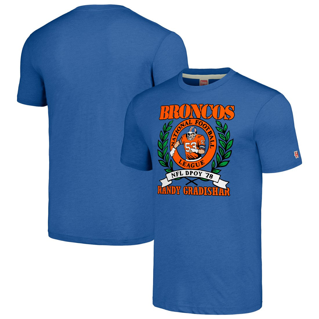 Randy Gradishar Denver Broncos Homage Unisex Caricature Retired Player Tri-Blend T-Shirt Royal