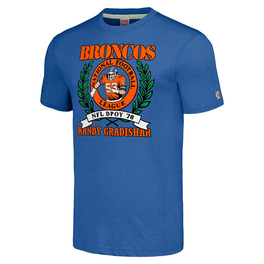 Randy Gradishar Denver Broncos Homage Unisex Caricature Retired Player Tri-Blend T-Shirt Royal