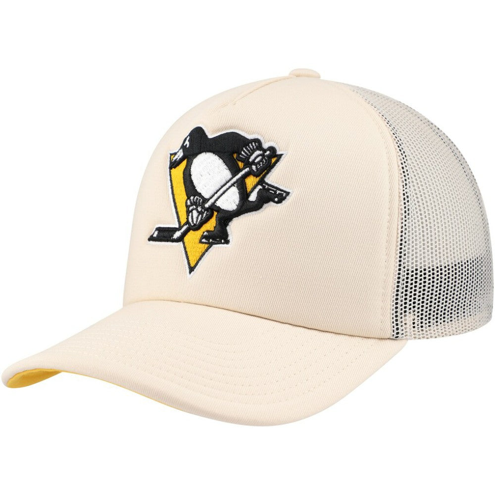 NHL Pittsburgh Penguins Mitchell & Ness Foam Front Trucker Adjustable Hat - Cream