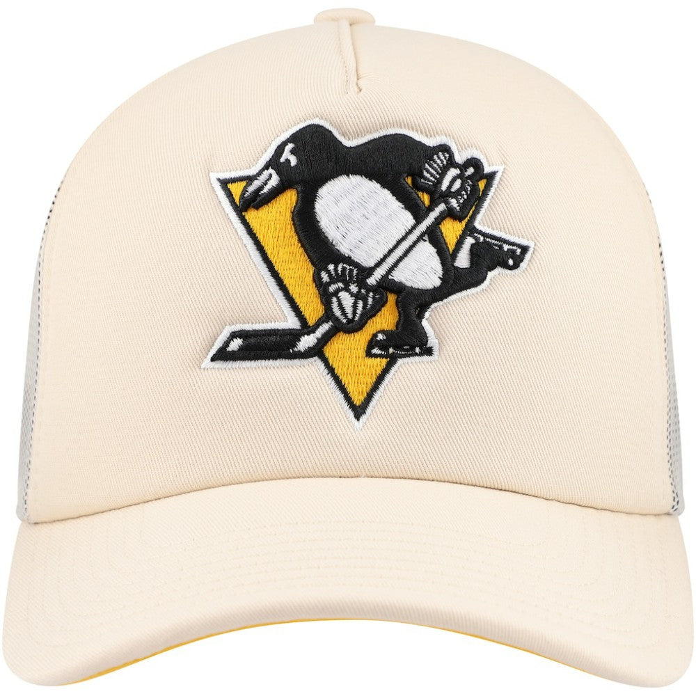 NHL Pittsburgh Penguins Mitchell & Ness Foam Front Trucker Adjustable Hat - Cream