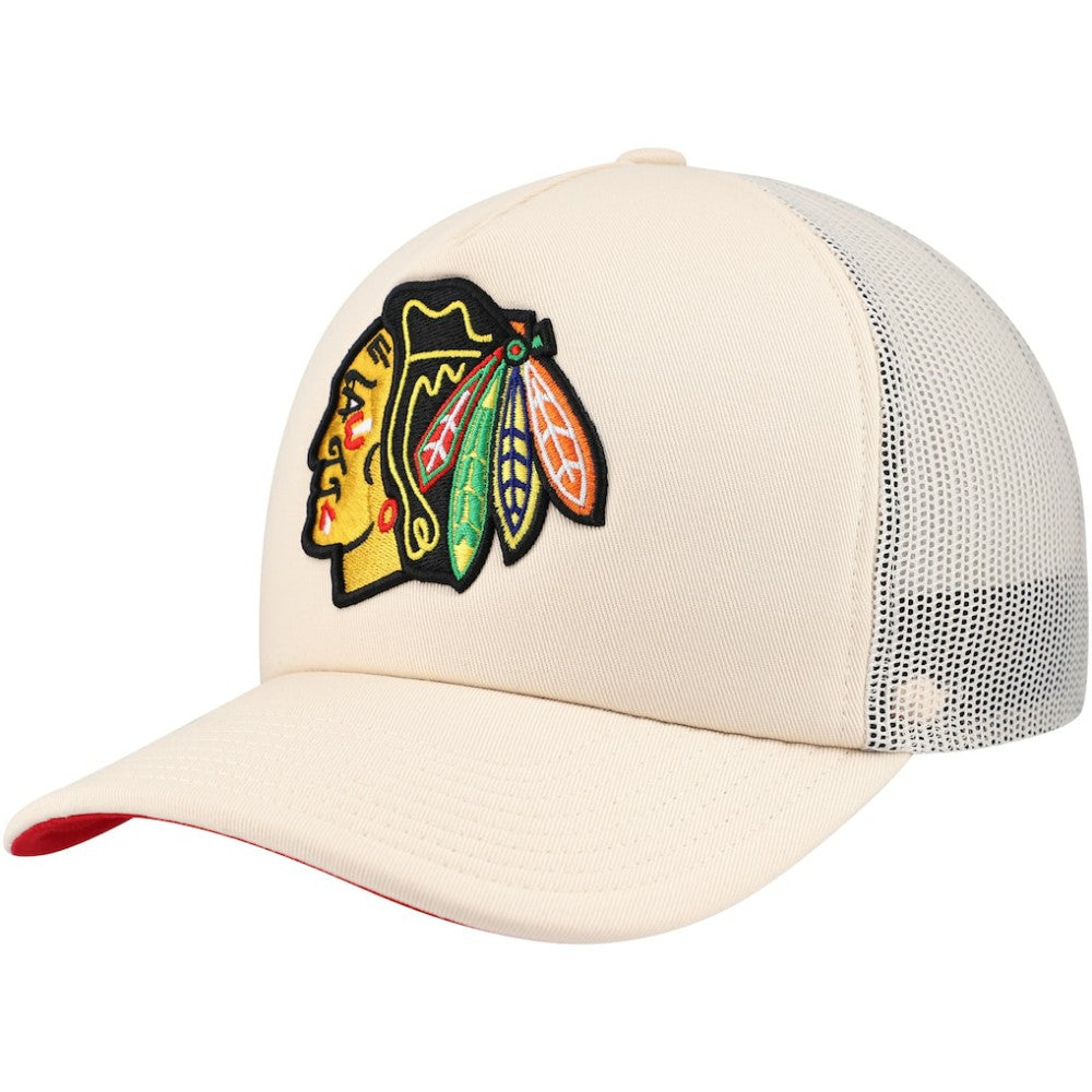NHL Chicago Blackhawks Mitchell & Ness Foam Front Trucker Adjustable Hat - Cream