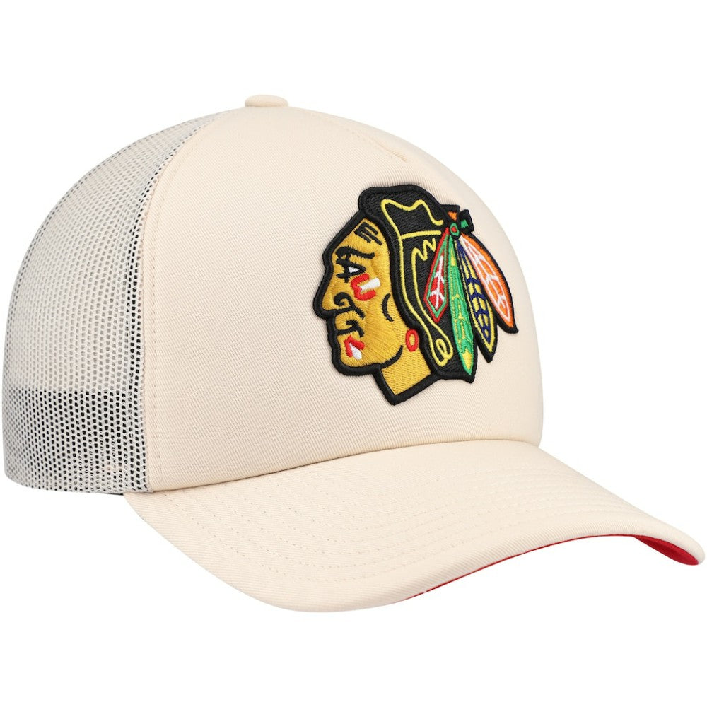 NHL Chicago Blackhawks Mitchell & Ness Foam Front Trucker Adjustable Hat - Cream