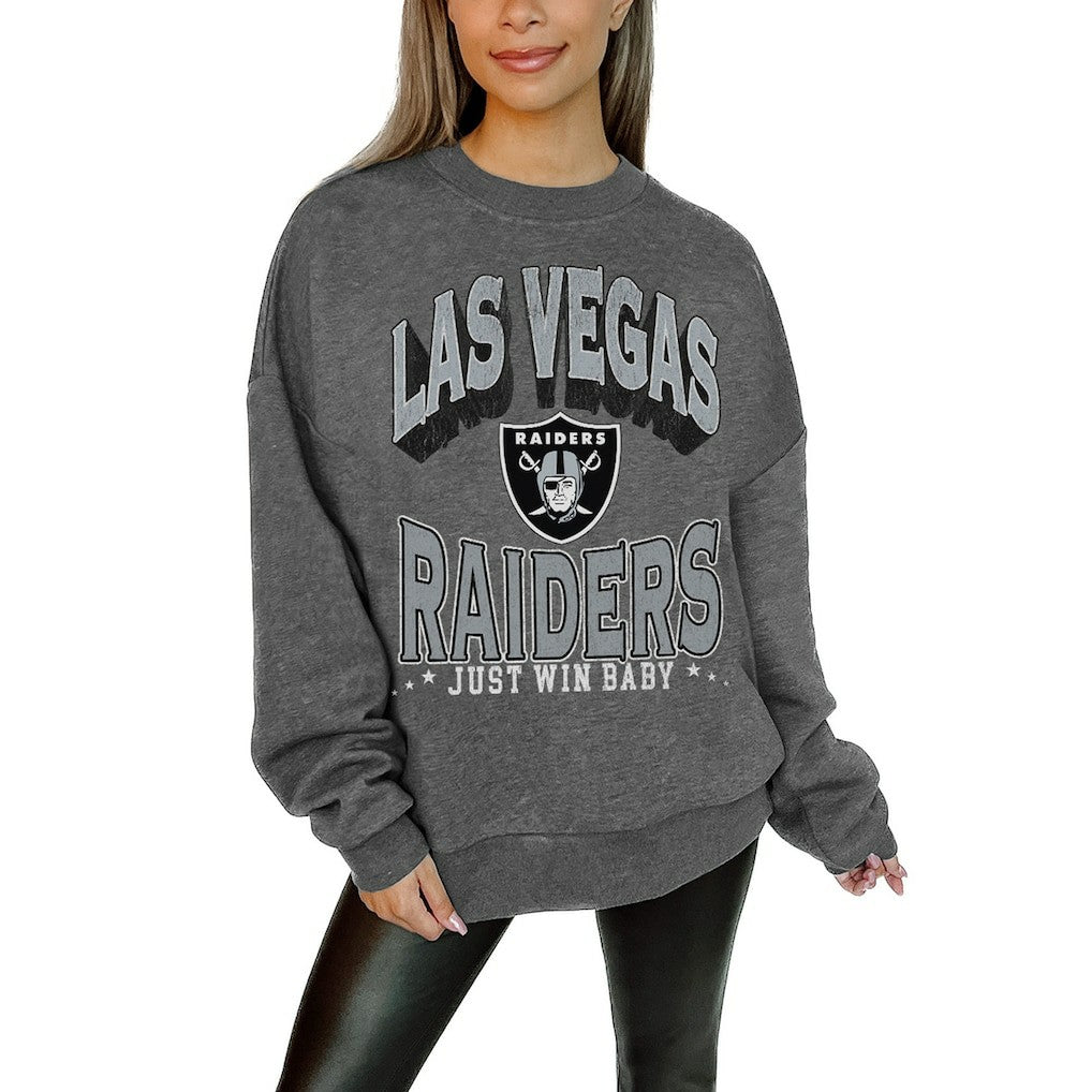 Las Vegas Raiders Gameday Couture Women's Oversized Long Weekend Premium Fleece Drop Shoulder Pullover Sweatshirt Charcoal