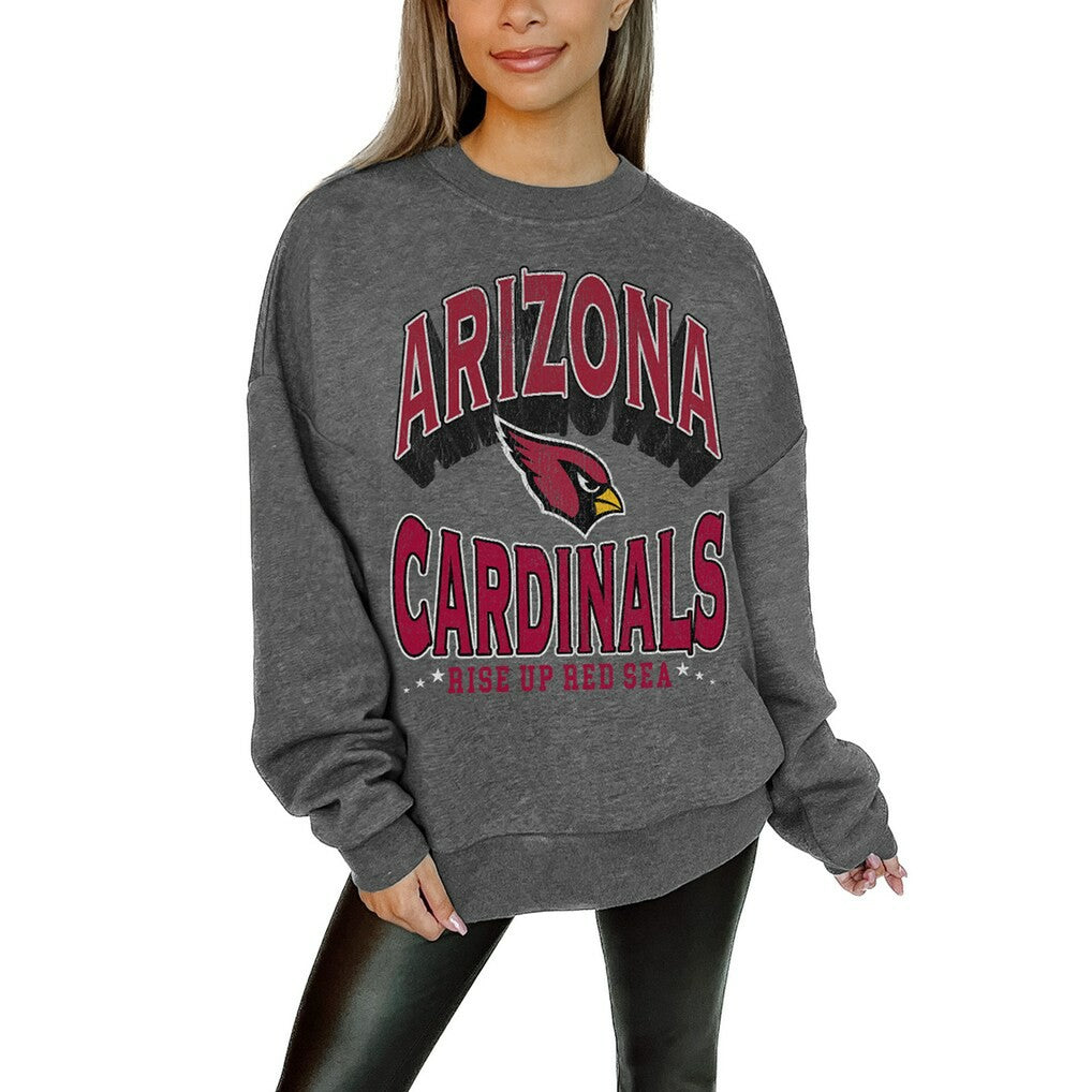 Arizona Cardinals Gameday Couture Women's Oversized Long Weekend Premium Fleece Drop Shoulder Pullover Sweatshirt Charcoal