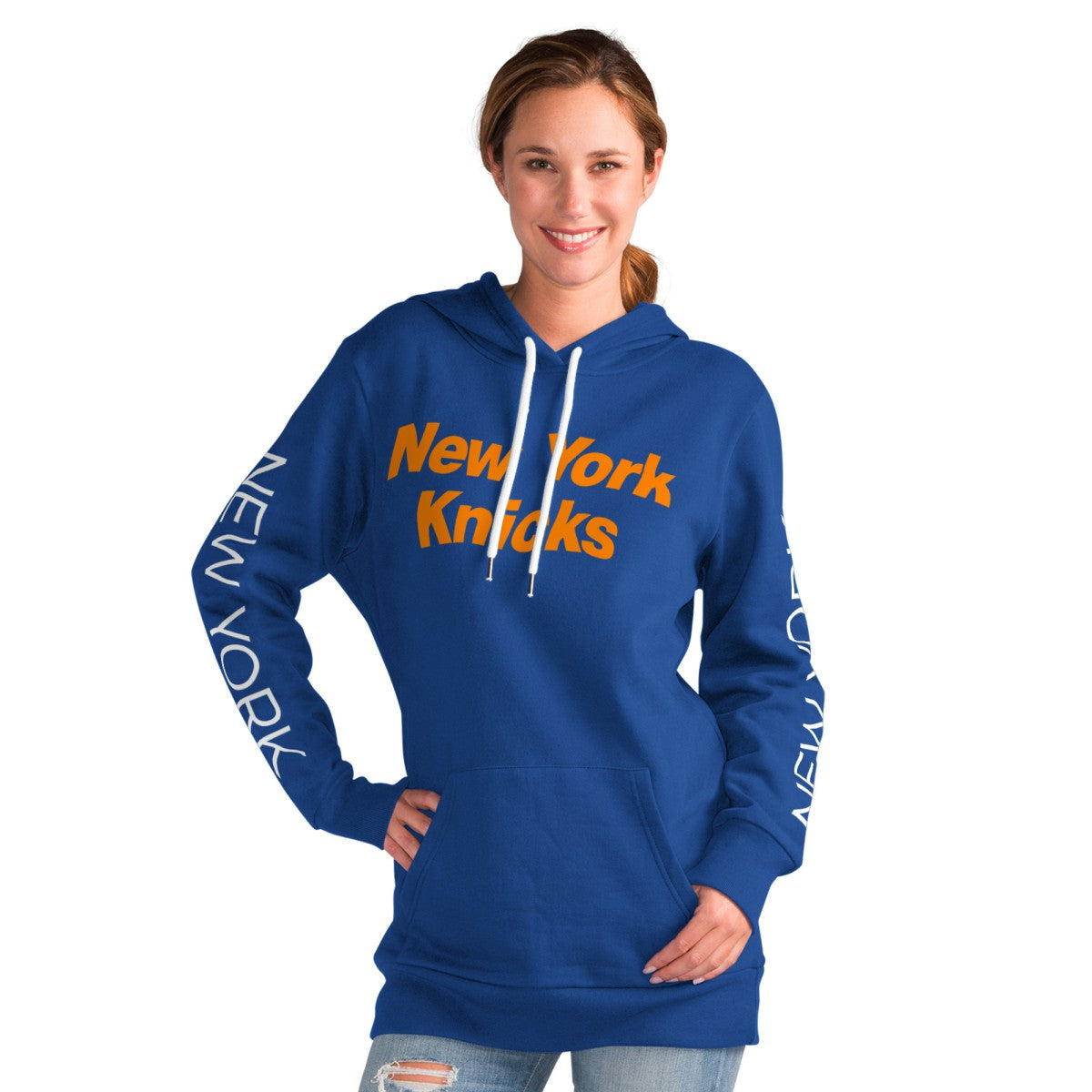 New York Knicks G-III 4Her by Carl Banks Women's Base Coach Pullover Hoodie Blue