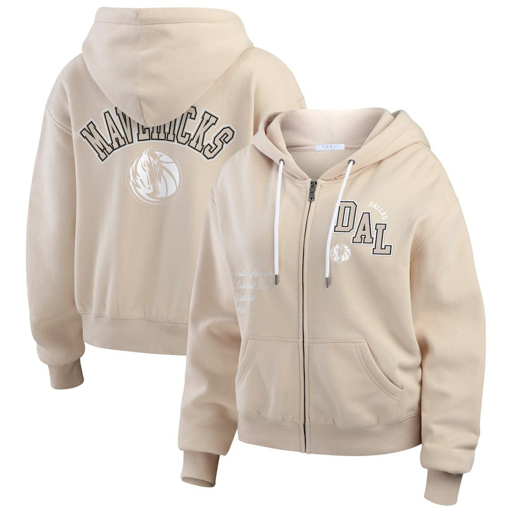 Dallas Mavericks WEAR by Erin Andrews Women's Tonal Felt Patch Full-Zip Hoodie Tan