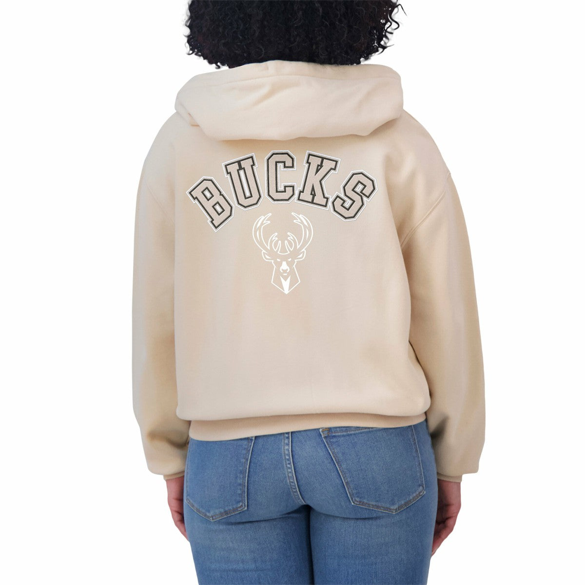 Milwaukee Bucks WEAR by Erin Andrews Women's Plus Size Tonal Felt Patch Full-Zip Hoodie Cream