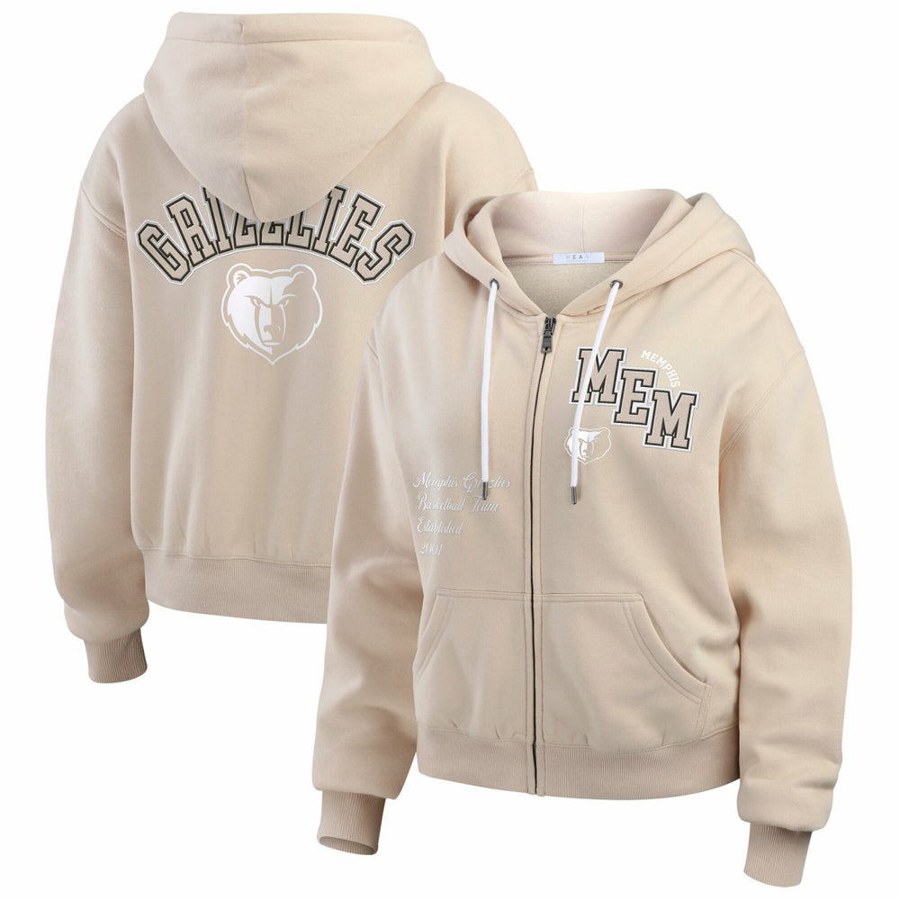 Memphis Grizzlies WEAR by Erin Andrews Women's Plus Size Tonal Felt Patch Full-Zip Hoodie Cream