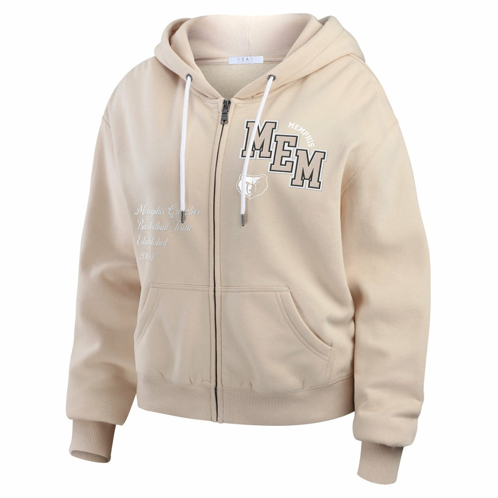 Memphis Grizzlies WEAR by Erin Andrews Women's Plus Size Tonal Felt Patch Full-Zip Hoodie Cream