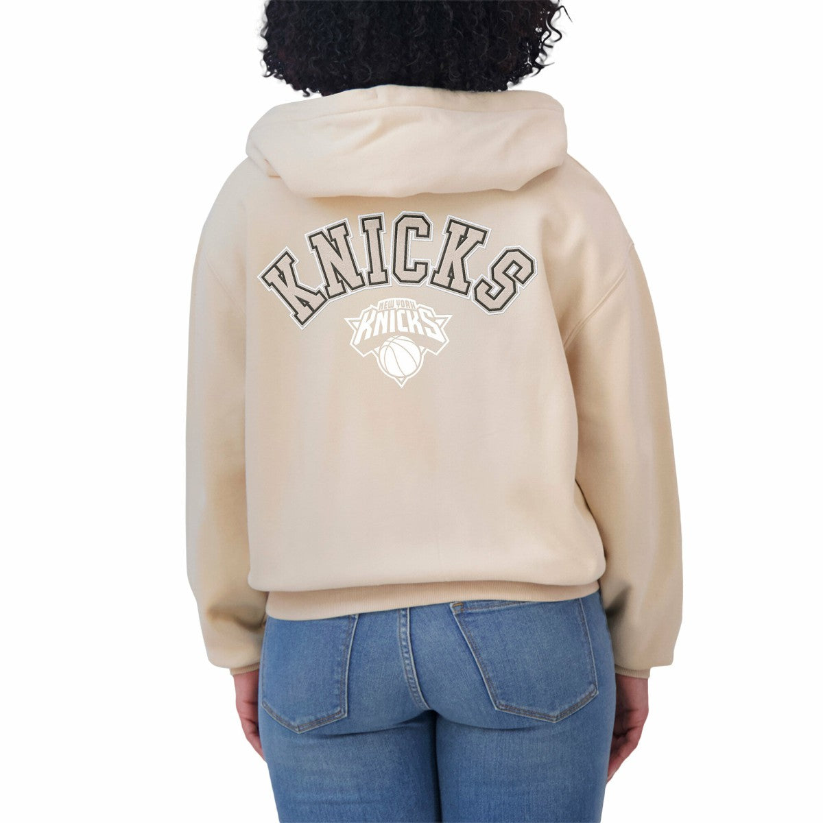 New York Knicks WEAR by Erin Andrews Women's Plus Size Tonal Felt Patch Full-Zip Hoodie Cream