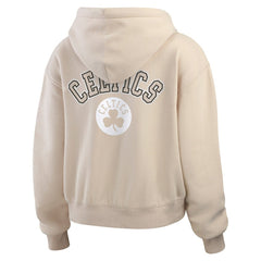 Boston Celtics WEAR by Erin Andrews Women's Plus Size Tonal Felt Patch Full-Zip Hoodie Cream