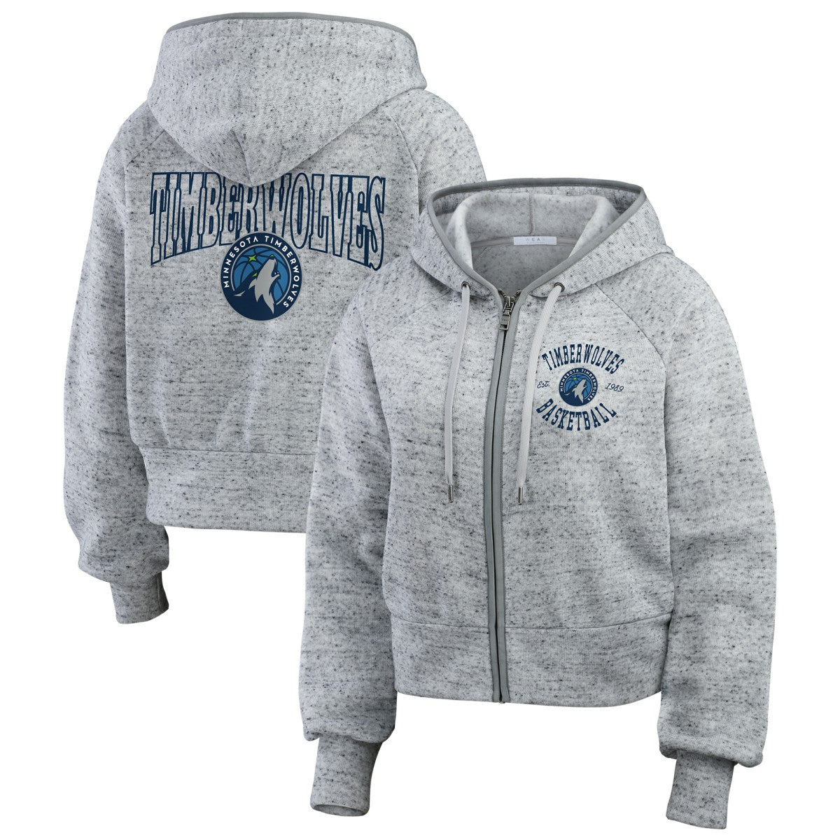 Minnesota Timberwolves WEAR by Erin Andrews Women's Speckled Radiator Full-Zip Hoodie Heather Gray