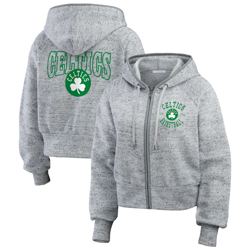 Boston Celtics WEAR by Erin Andrews Women's Speckled Radiator Full-Zip Hoodie Heather Gray