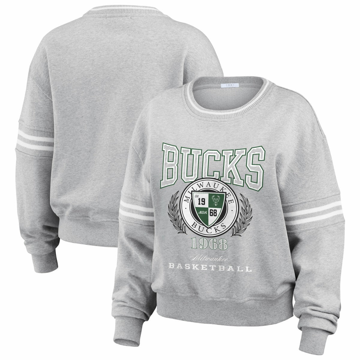 Milwaukee Bucks WEAR by Erin Andrews Women's French Terry Pullover Sweatshirt Heather Gray