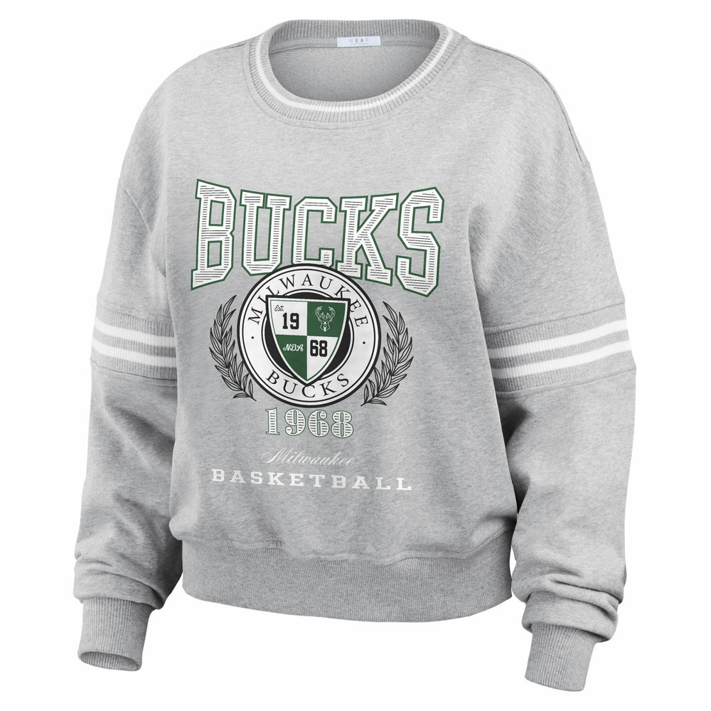 Milwaukee Bucks WEAR by Erin Andrews Women's French Terry Pullover Sweatshirt Heather Gray